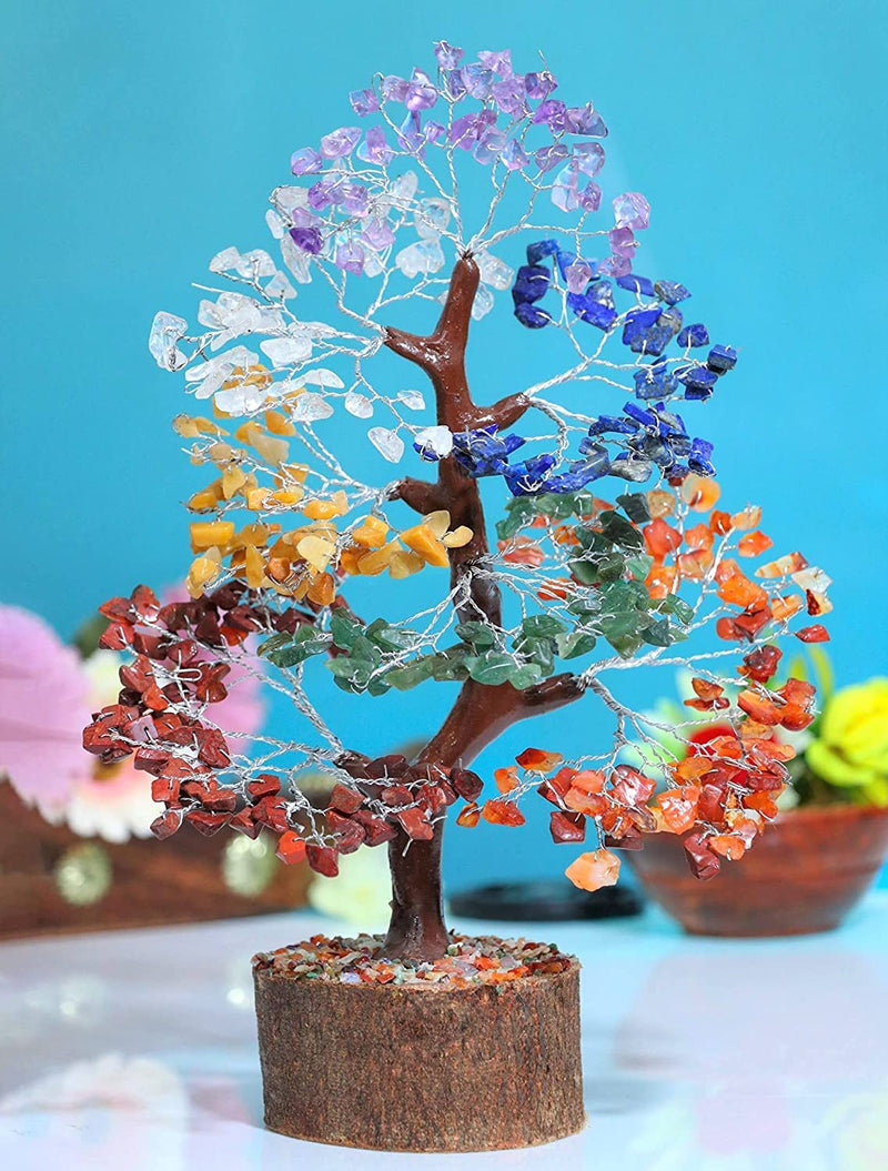 Chakra Tree of Life - 7 Chakra Tumble Stone Hanging, Crystal Tree for Positive Energy - Feng Shui Bonsai, Healing Stone, Attract Good Luck, Seven Chakra Gemstone Tree - Home Decoration, Spiritual Gift