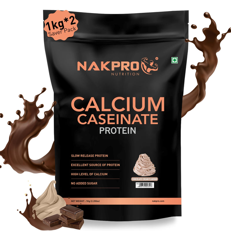 NAKPRO Calcium Caseinate | 27.88g Protein, 5.42g BCAA | Helps in Muscle Recovery | Slow Absorbing, Slow Digesting, Low Carbs Casein Protein Powder (2 Kg, Chocolate Cream)