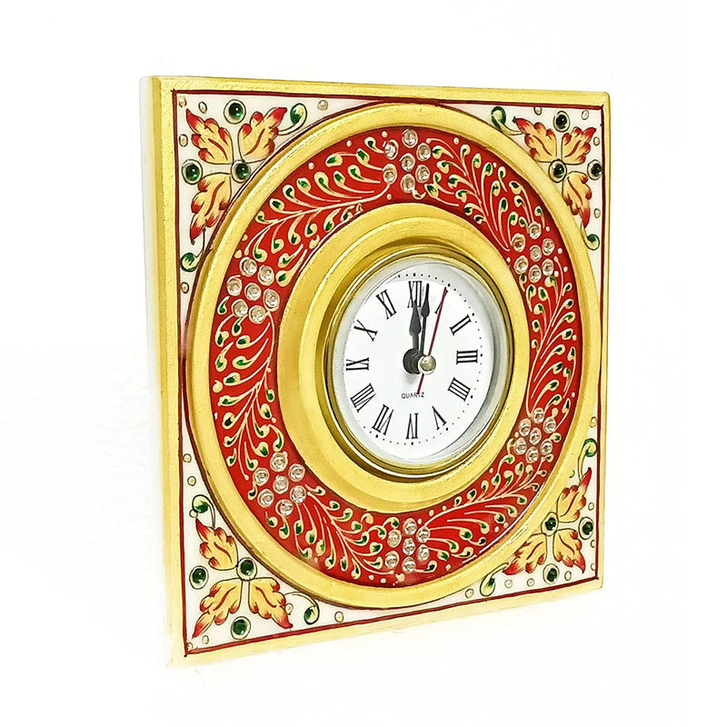 Handicraft Kingdom Clock For Kitchen Decoration Mini Cute Home Bathroom, Office Tabletop Display, Living Room, Bedroom & Bedside Gift With Laxmi Ganesh Chowki| Approx Size 6x6 Inch & Wt 600Gm PackOf 4