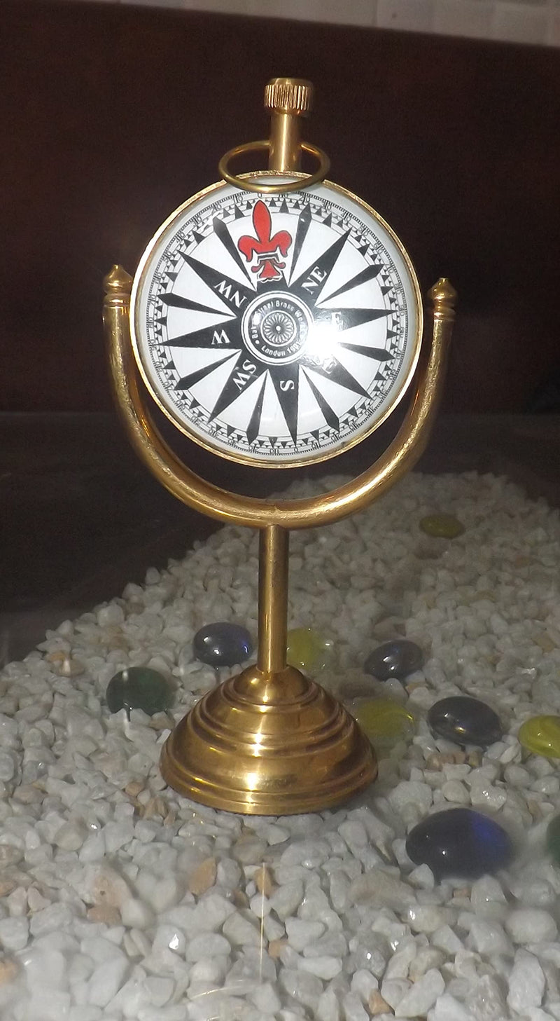 Global Art Brass Metal Clock with Compass for Home Decor and Gifting