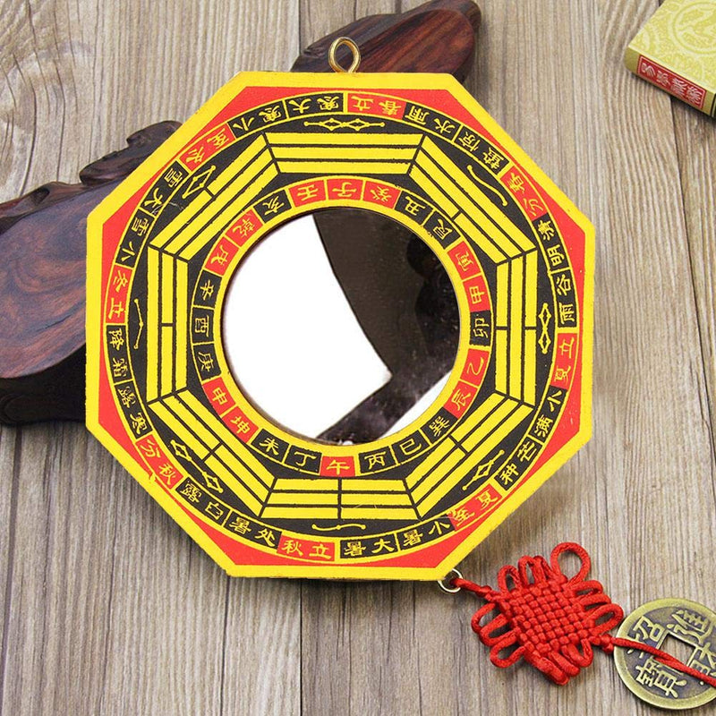 Biitfuu Traditional Lucky Chinese Wood Bagua Mirror Feng Shui Convex Concave Bagua Mirror for Home Business Good Luck(4 inch-Concave)