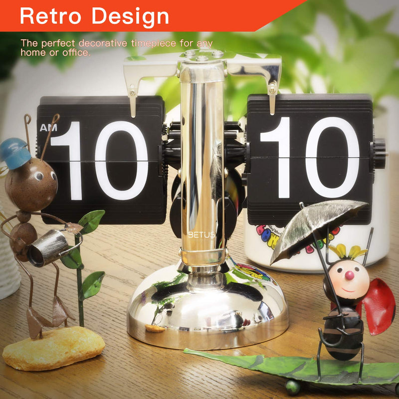 Betus Retro Style Flip Desk Shelf Clock Classic Mechanical-Digital Display Battery Powered, Black, ‎20.3W x 16.5H Cm,ABS