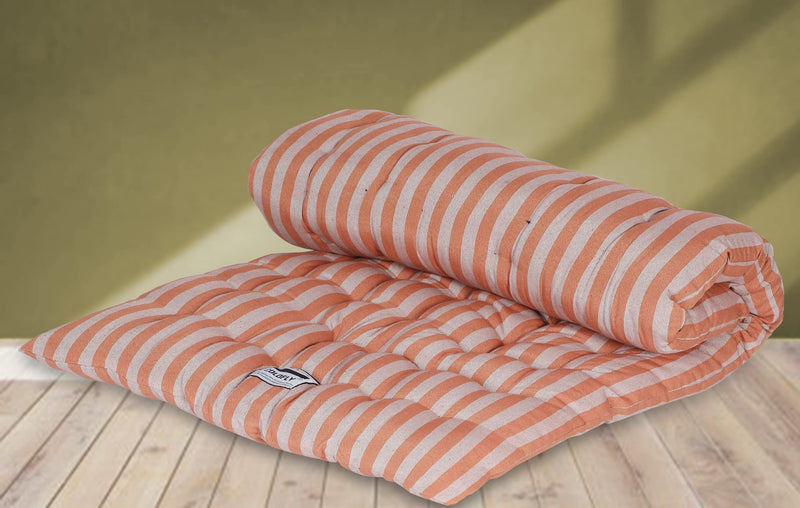 COLOFLY Soft Cotton Mattress/Gadda for Single Bed (Striped Orange, 3x6 ft)