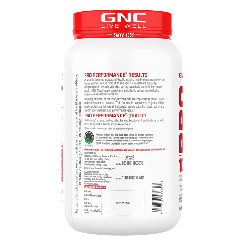 GNC Pro Performance 100% Whey Protein Powder | Boosts Strength & Endurance | Builds Lean Muscles | Fastens Muscle Recovery | Formulated In USA | 24g Protein | 5.5g BCAA | Chocolate Fudge | 2 lbs