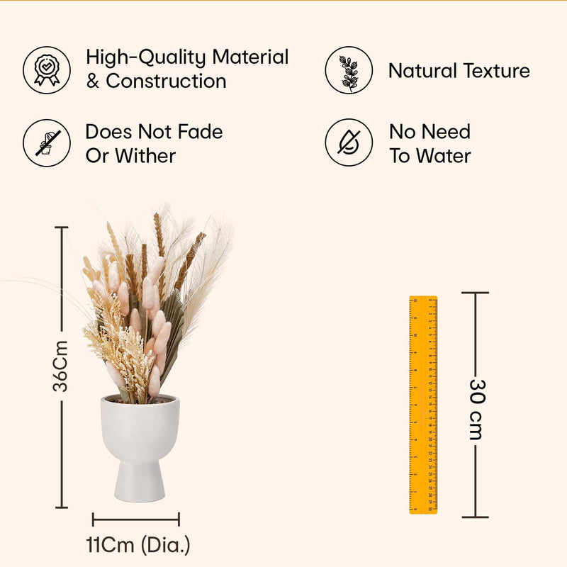 Anko Artificial Bleached Greenery Bunch with White Stoneware Vase | Decorative Items for Home, Office, Bedroom, Balcony, Living Room, Table Top | Natural Look Artificial Plant for Home Décor