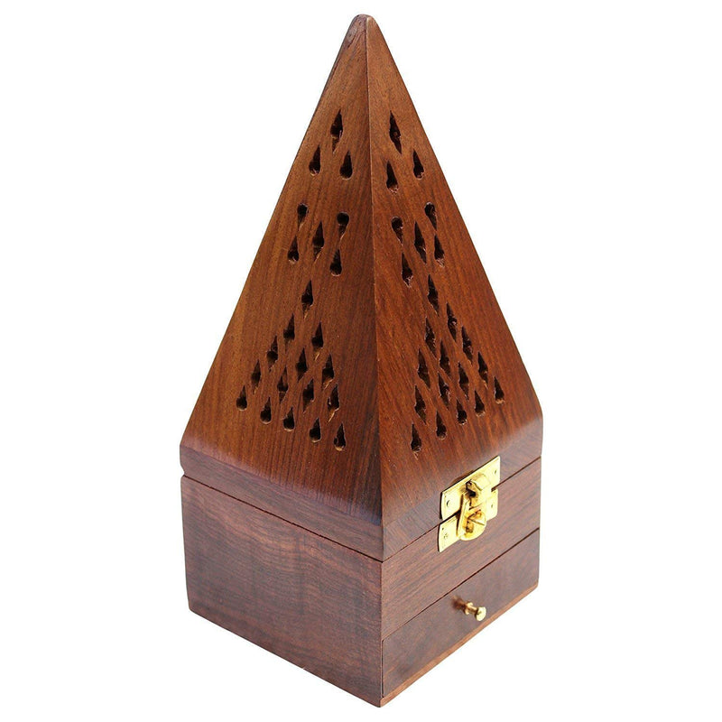 UWI CRAFTS Wooden Incense Holder 3 Inches with Storage Tray Handmade Dhoop Batti Stand- Handcrafted Ash Catcher for Aromatherapy, Meditation, and Home Decor