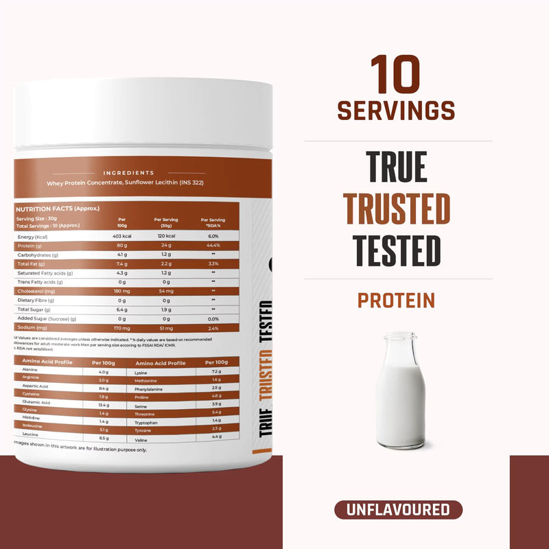 NATURALTEIN Natural Whey Protein Concentrate Unflavoured - 300G (Naturally Flavored, Non Gmo, No Artificial Sweeteners) - Powder