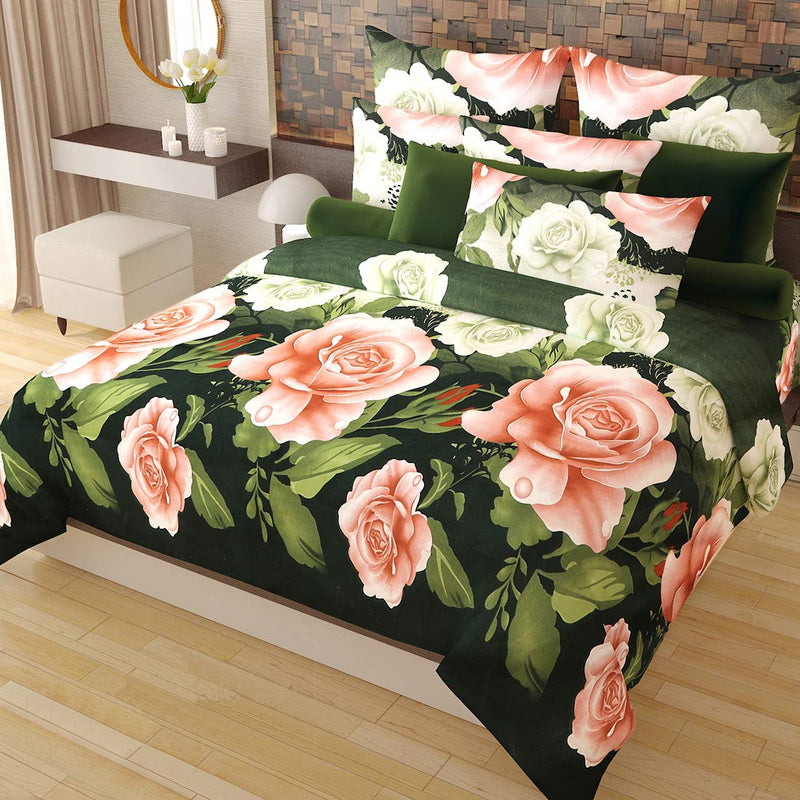 Home Candy Elegant Floral 3-D Reactive Print Double Bedsheet with 2 Pillow Covers - Multicolor (SRB-BST-301, Microfiber)