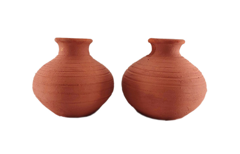 Shree Ganesh Enterprises Set of One Indian Clay Flower Vase - Natural Earthen Organic Clay Flower Pots – Eco-Friendly Home Decorative Handmade Clay Flower vase