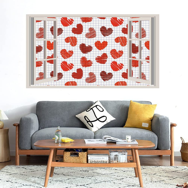 GADGETS WRAP Printed Wall Decal Sticker Fake Window Style Decal (90cm x 50cm) - Red Hearts Paper