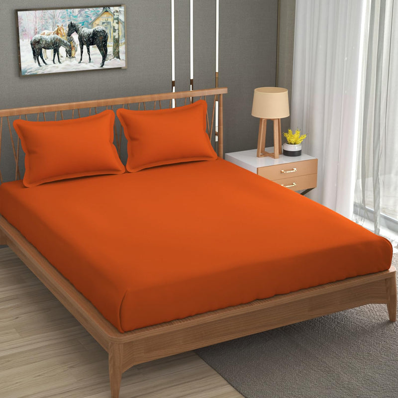 Fresh From Loom Hypoallergenic Solid Plain Queen Size Bedsheet with 2 Pillow Covers -, 240 TC (Size- 90x95 inch | Saffron| Solid)