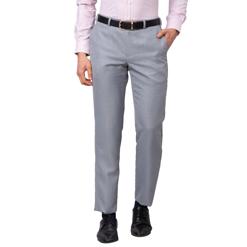 Park Avenue Men's Smart Fit Polyviscose Blend Flat Front Structure Pattern Grey Formal Trouser (Size: 32)-PMTX07540-G4