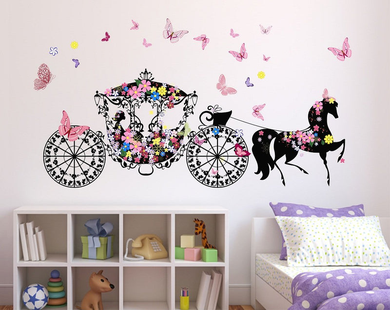 Wallstick Flower Girl with Horse wallstickers (Vinyl 130 cm x 70 cm)