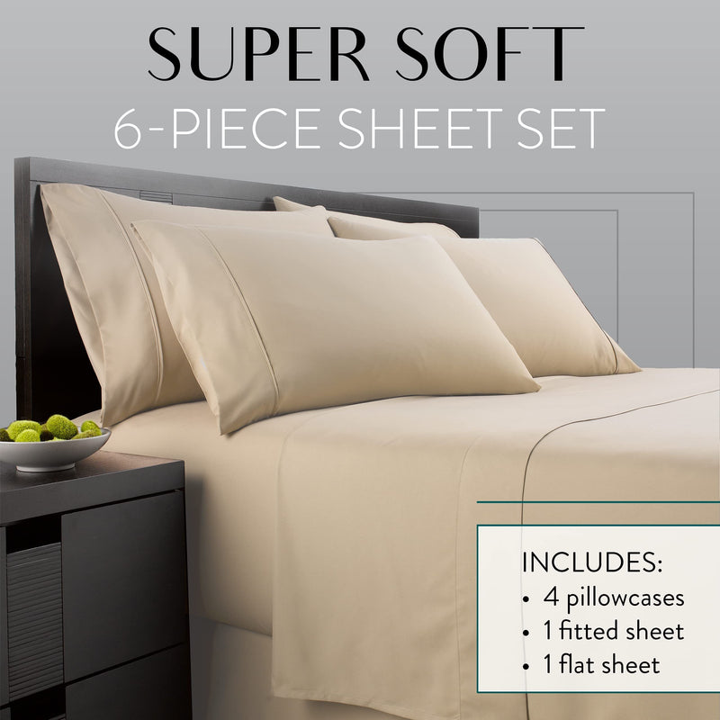 Danjor Linens 6 Piece Hotel Luxury Soft 1800 Series Bed Sheets Set, Deep Pockets, Hypoallergenic, Wrinkle & Fade Resistant Bedding Set(Full, Taupe)