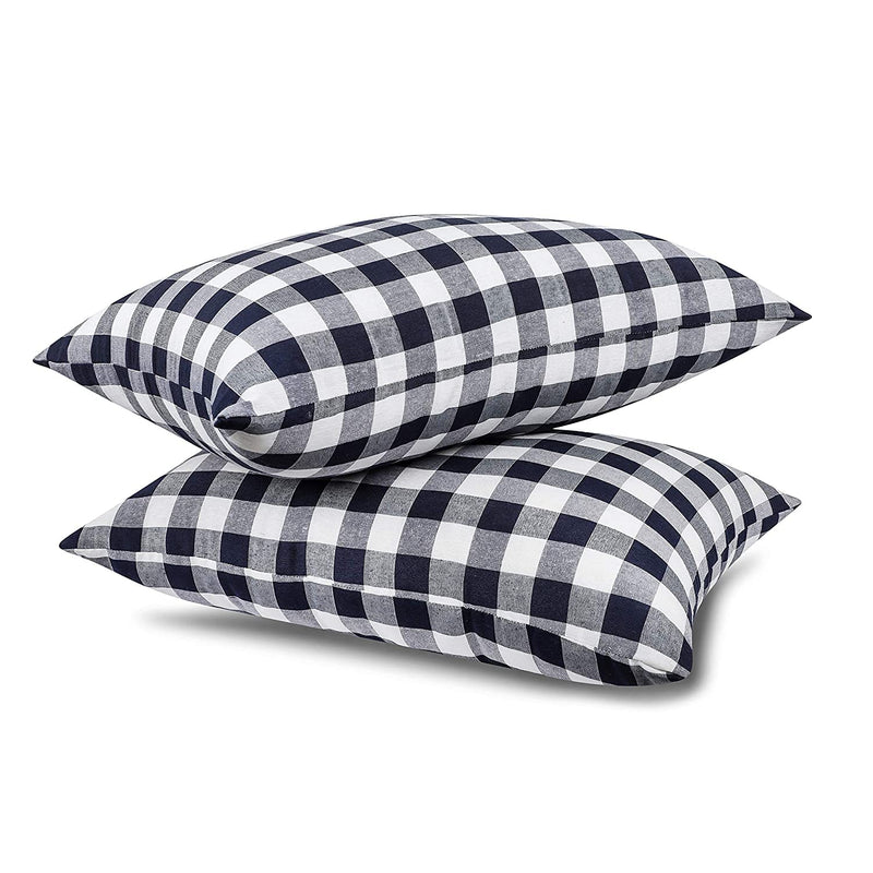 JY Hotel Collection Bed Pillows for Sleeping - Queen Size, Set of 2 - Soft Allergy Friendly, Cooling, Luxury Gel Pillow for Back, Stomach or Side Sleepers in Cotton Multi Check Size 16 * 27 inch