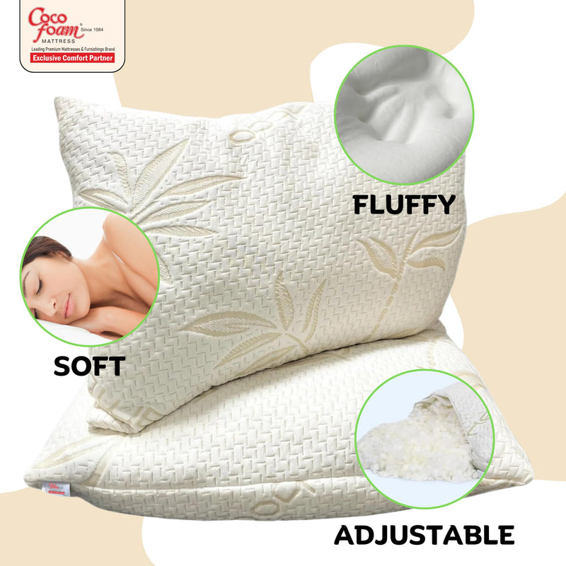 COCOFOAM Shredded Memory Foam Pillow Made with Organic Bamboo Leaf for Head and Neck Support - Comfy and Washable X Cool-Gel Infused Eye Mask, Ultra Light Weight for Better Sleep.