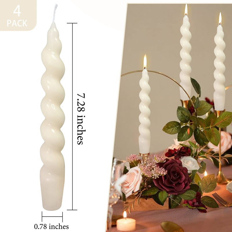 Spiral Taper Candlesticks Unscented Candle 4 PCS - White Twisted Candles for Dinner Household Wedding Party Home Décor