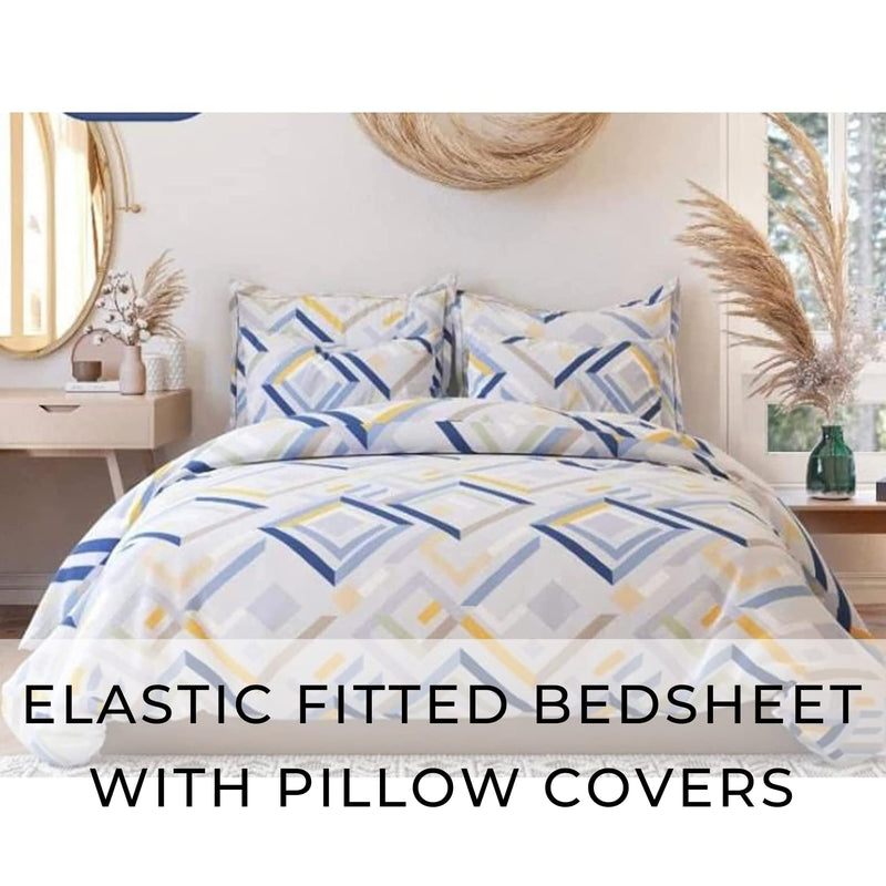 Danvira Premium Glace Cotton Elastic Fitted Bedsheets | Supersoft King Size Bedsheet with 2 Pillow Cover - 72x78x8cm (Design 11, Cotton)