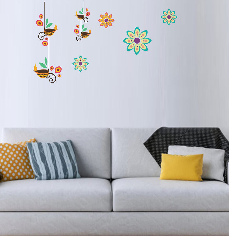 Advait Designs - Hanging Diya for Home Decorative PVC Vinyl Wall Sticker (70 Cm X 51 Cm)