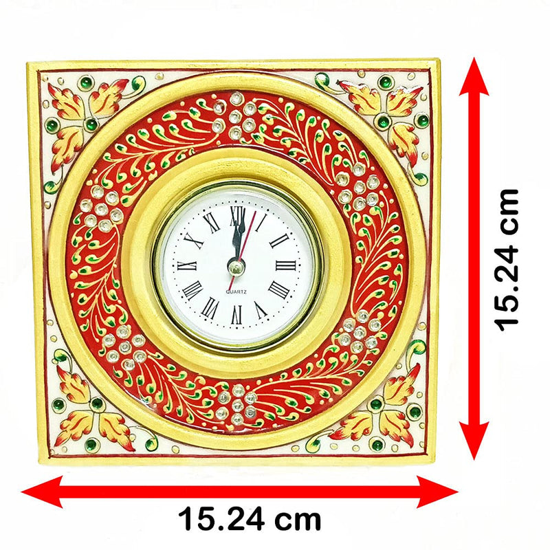 Handicraft Kingdom Clock For Kitchen Decoration Mini Cute Home Bathroom, Office Tabletop Display, Living Room, Bedroom & Bedside Gift With Laxmi Ganesh Chowki| Approx Size 6x6 Inch & Wt 600Gm PackOf 4