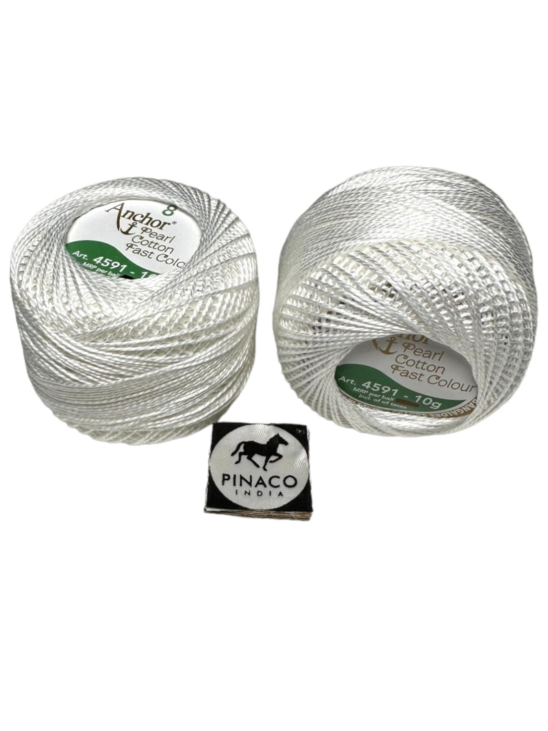 Anchor Knitting Pearl Cotton Fast Colour Cotton Thread Yarn Balls - Mercer Pearl Cotton 10gm Ball Yarn Pack of 1 Cotton Ball (White)