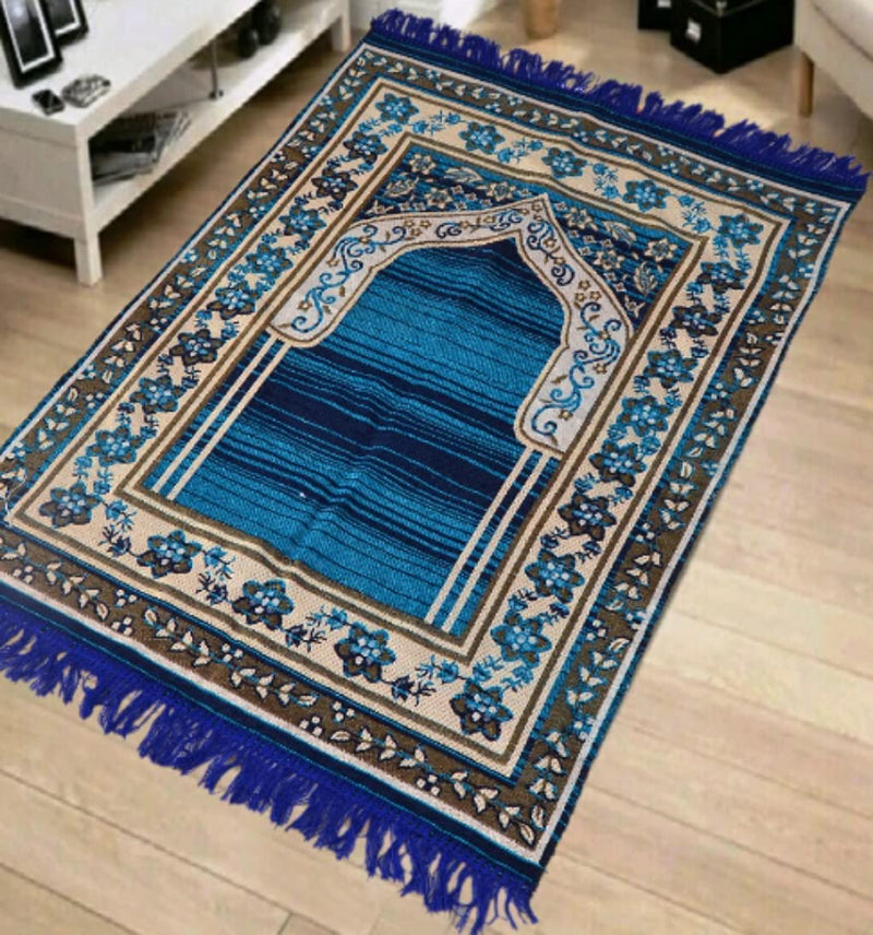 LAVINGSTON™ Stylish JaiNamaz Printed Prayer Mat (Blue, Chenille, 4x2 Feet)