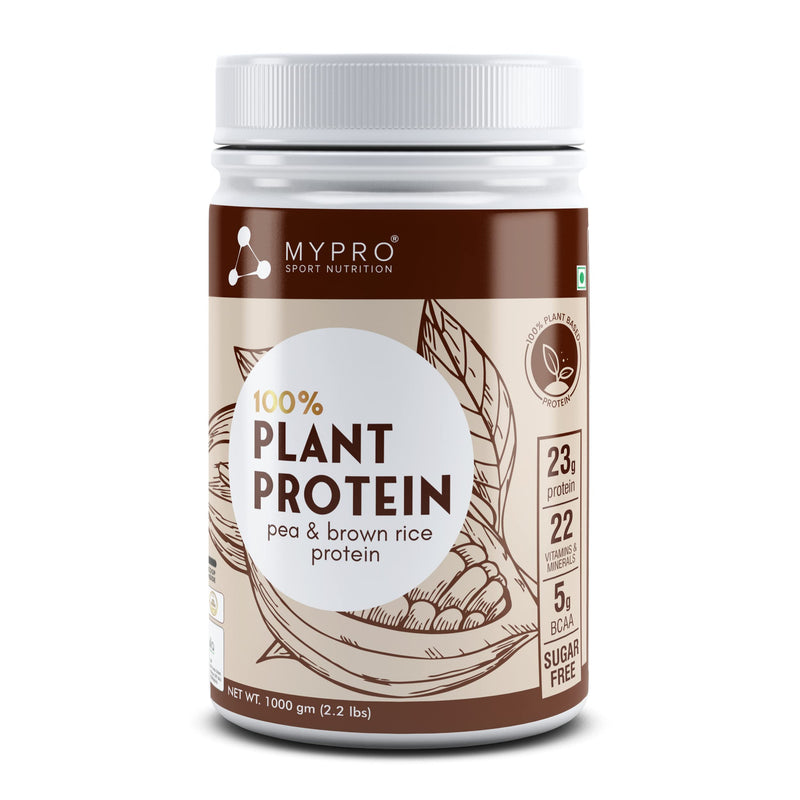 Mypro Sport Nutrition Plant Protein Powder Pea & Brown Rice Protein (23g protein,22 Vitamins & minerals,5g BCAA) Plant Based Vegan Protein Supplement For Men & Women (Chocolate Flavour -1000 Gm)