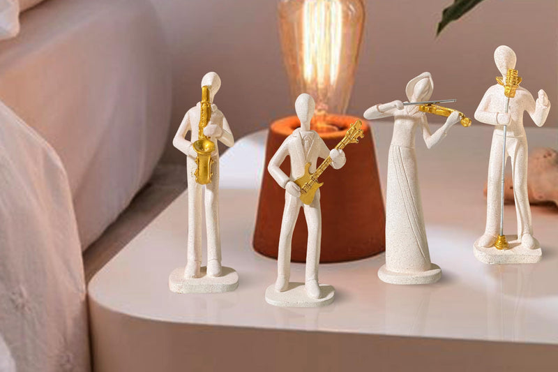 Xtore Stylish Stone Finish Musician Male & Female Statue for Home Decor (Pack of 4, White)