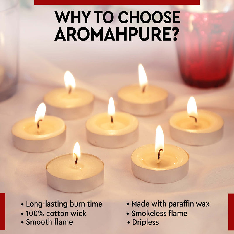 Aromahpure Unscented Decorative Tealight Candles | Wax Tealight Candle | 8 gm, 200 Pcs | Unscented Smokeless Candles | 2 Hours Burning Time Guaranteed | for Home Decoration & Celebration