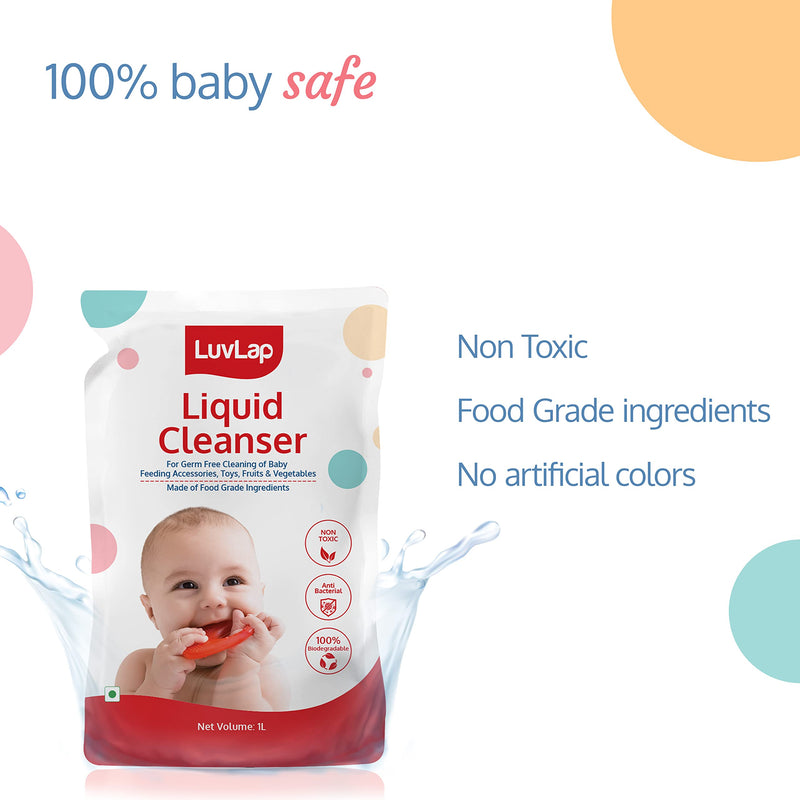 Luv Lap Liquid Cleanser Refill, Anti-Bacterial, Food Grade, For Baby Bottles, Accessories And Vegetables, 1000ml (Clear)