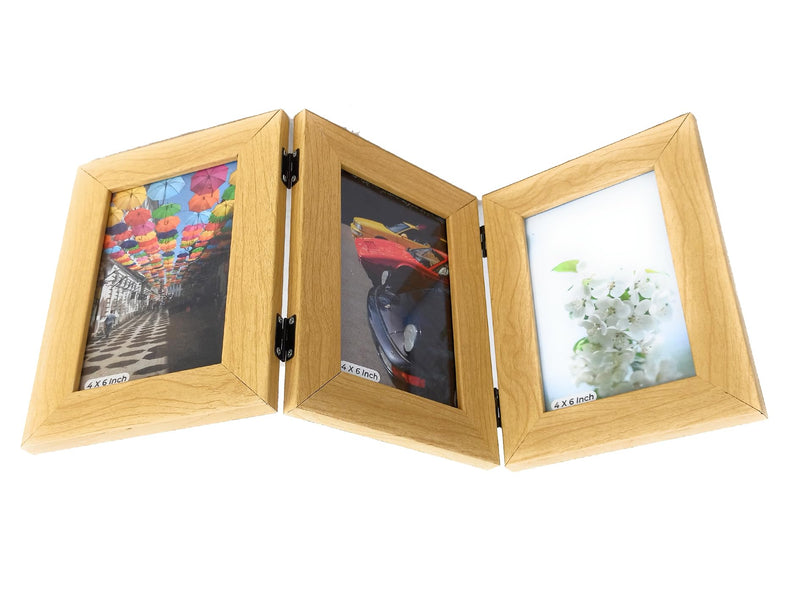 THE MEMORIZE notebook Set of 3 Folding Photo Frames(3-4X6 INCH) Wood, Wall Mount, For Photos, Home Decor (D-1)