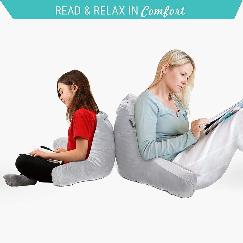 PumPum Back Rest Reading Pillow with Arm Rest - Comfortable Support for Reading, Watching TV, or Relaxing (Grey)