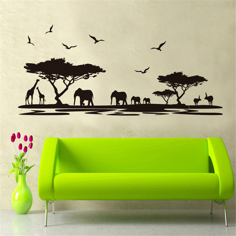 Wall African Safari Thirsty Animal Near River Scenic Decor for Living Room