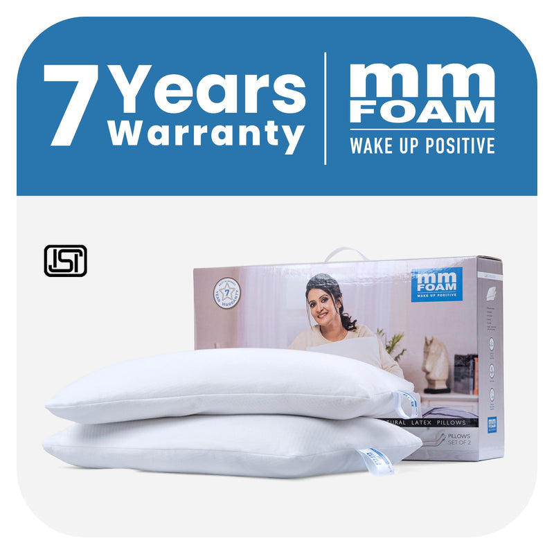 MM FOAM 100% Latex Life Companion Pillow, Latex Pillow for Sleeping, Side and Stomach Sleepers- Pack of 2, White, (25.5 x 16.25 x 4.75 inches)