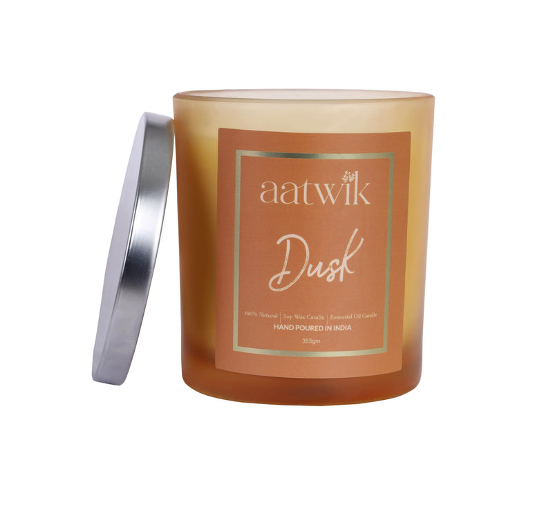 Aatwik Dusk Scented Soy Wax Candle with Upto 70 Hr Burn Time Woody Essential Oils Fragrance Jar Candle (350 gm)