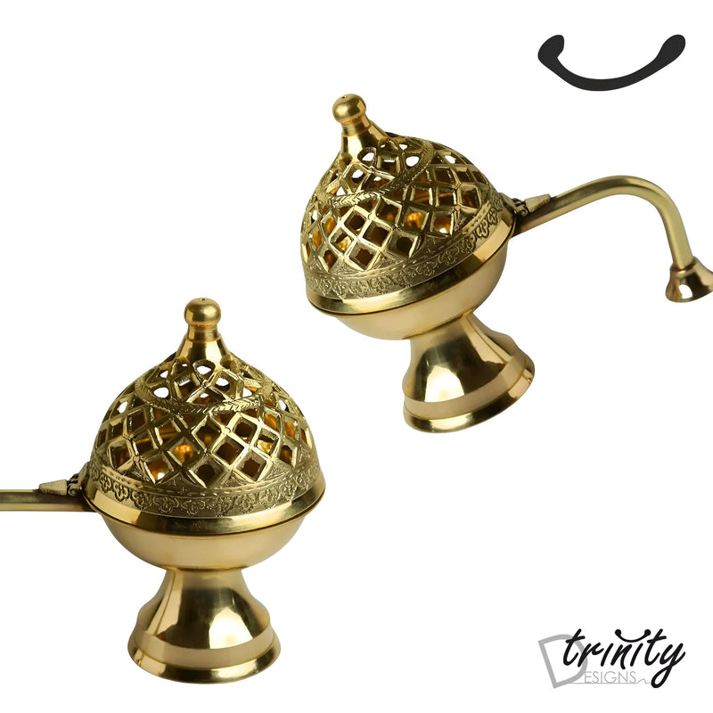 Trinity Designs Brass Dhoop Dani for Puja | Traditional Insence Holder | Lightweight Dhup Dani dhuni Burner with Handle | Oud & Bakhoor Holder | Multi-Purpose Loban & Sambrani Stand 160 Grams