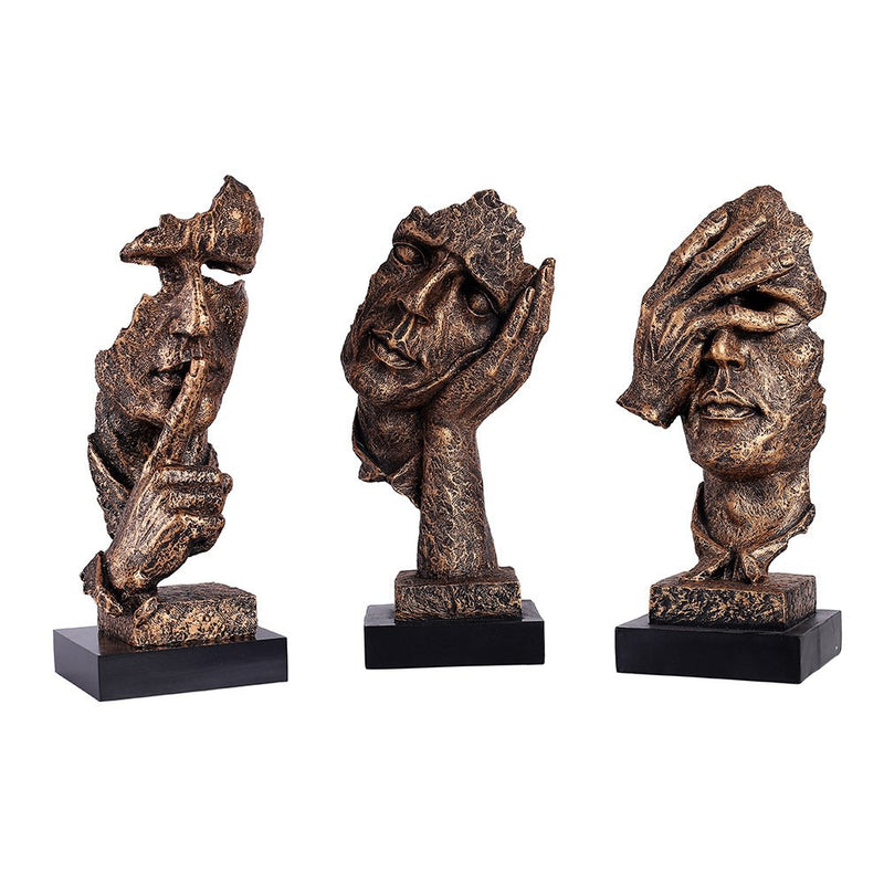 Abstract and Creative Desk Decorations The Thinker Statue, Hand & Face Statues and Sculptures for Home Living Room Decor (No See Gold)