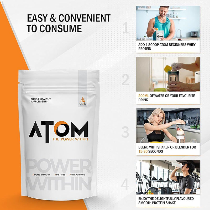 AS-IT-IS ATOM Beginners Whey Protein 1kg | Accelerates Muscle-building | Increases Body Strength | Choco Hazel Fusion Flavor