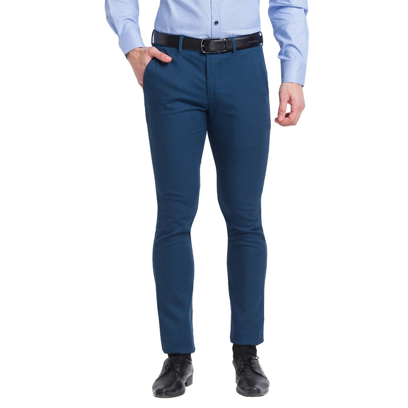 Park Avenue Solid Cotton Lycra Slim Fit Men's Work Wear Trousers (Blue, Size_38)