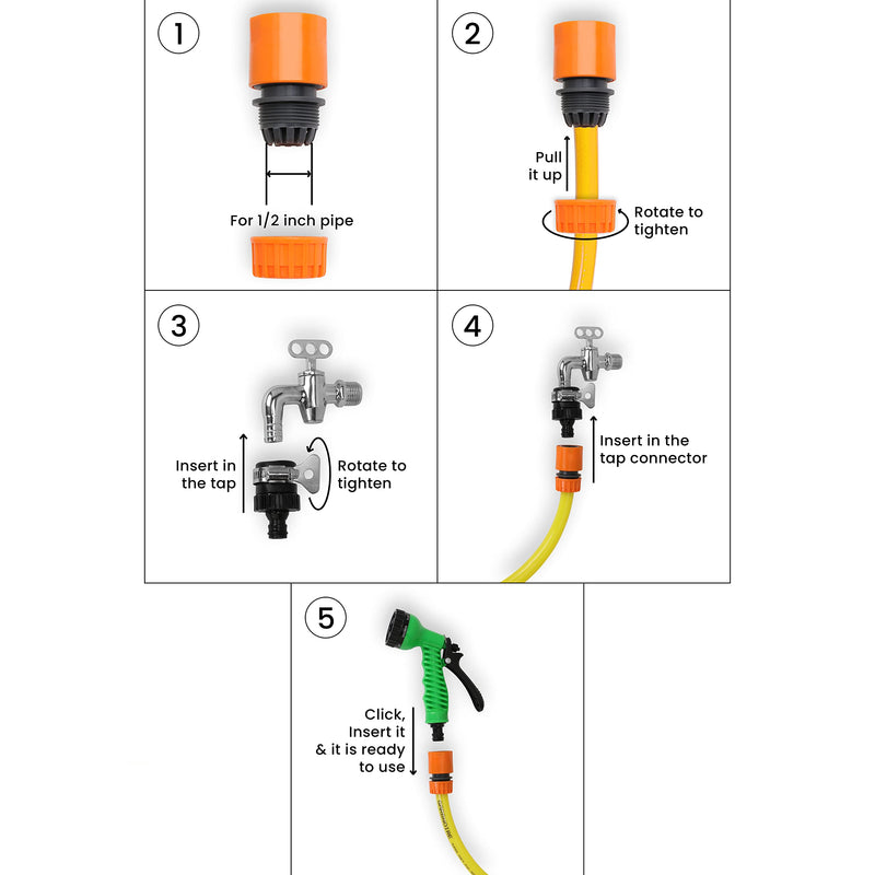 Garbnoire Garden Water Hose Accessories 1/2" Tap Adapter & 1/2" Quick Connector For Gardening, Flower, Plants, Bike Wash Equipment | Multi-Functional Cleaning, Showering Pet & Washing Cars (Set of 2)