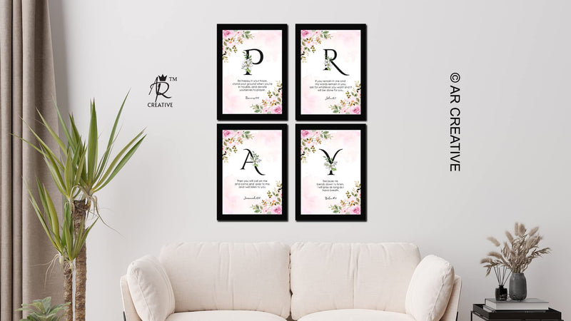 AR Creative Synthetic Pray - Bible Verse Wall Art, Bible Quotes Print With Frame, Home, Office Decor, Bible Quotes Poster (13.6 Inch X 10.2 Inch), Set Of 4