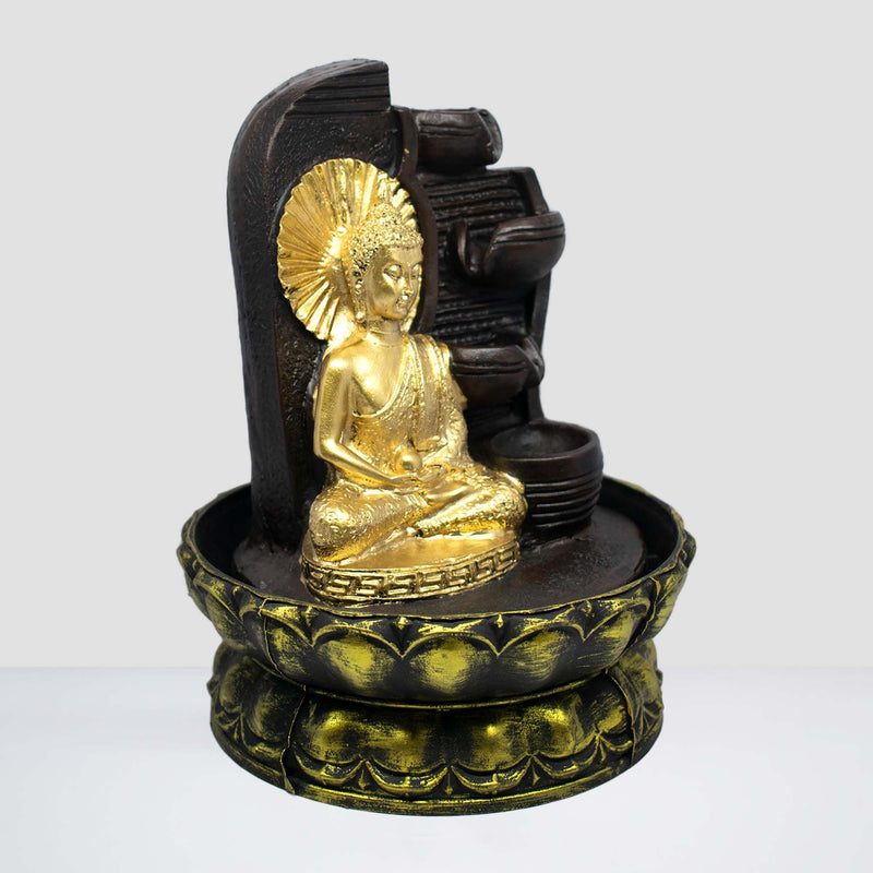 SPLICE Resin Buddha Water Fountain LED Light 4-Tier for Home Decor Showpiece