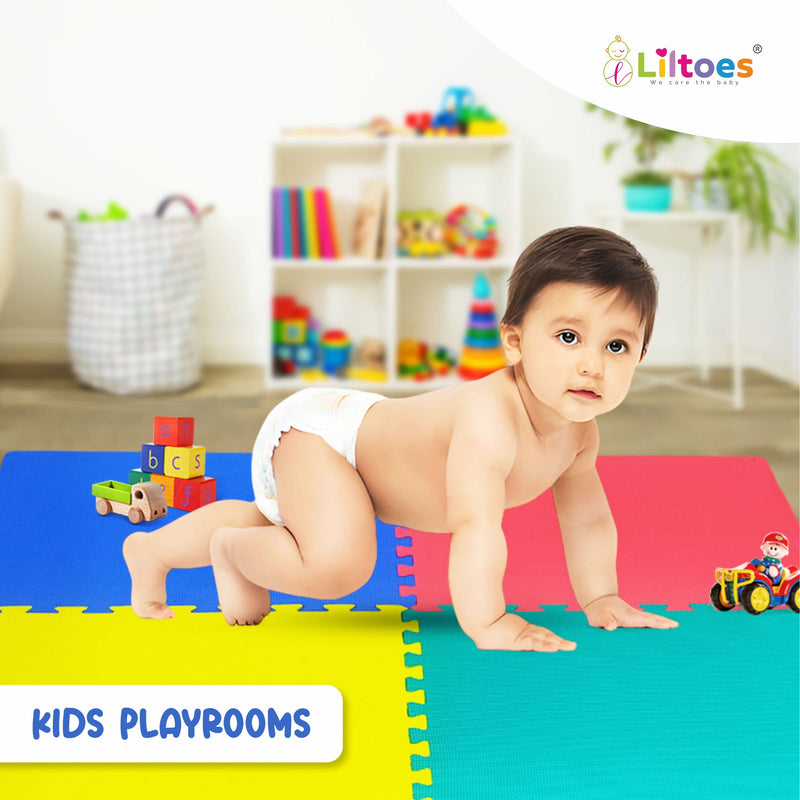 LILTOES EVA Interlocking Play Mat -12 mm Thick | Floor mat for Kids - Set of 8 Tiles (Multicolour)