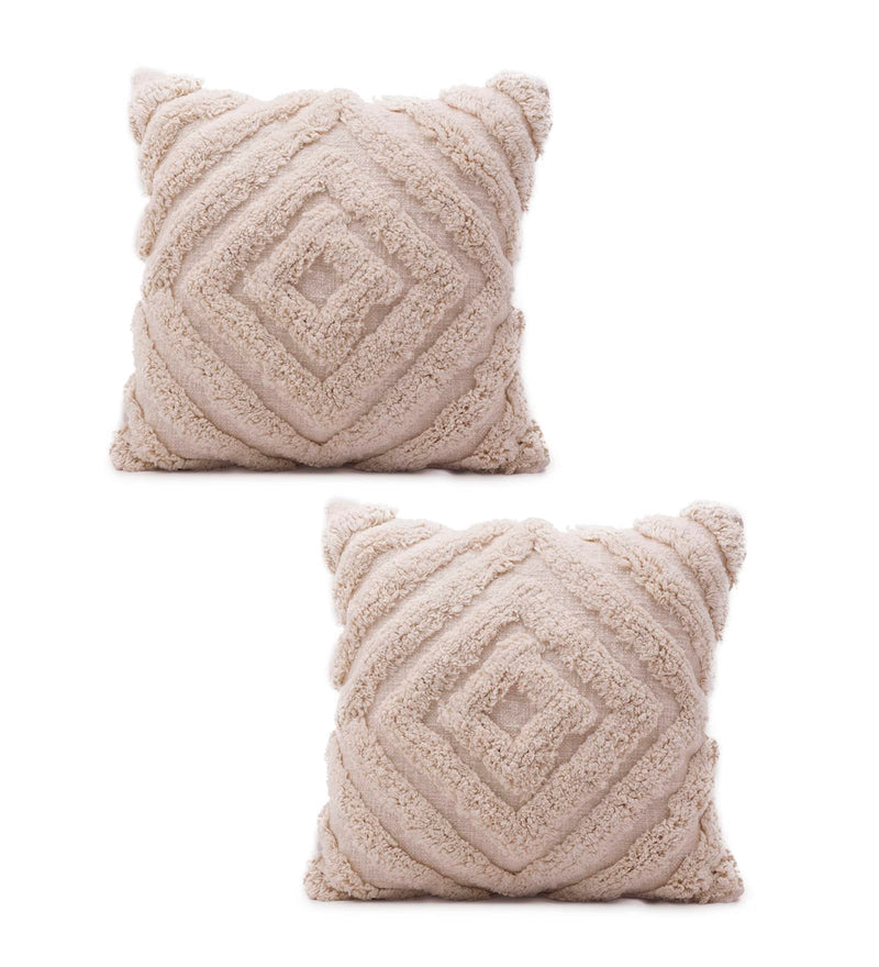 Kravika Cushion Cover,Set Of 2, Soft And Cozy Hand Tufting, 16" X 16" Inch (40 X 40Cm), White Colour, Cotton, Valentine For Bedroom, Living Room Or Home Space, Throw Pillow, 650 TC