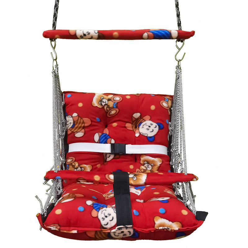 Luxurin Swing For Kids Baby Jhula Foldable, Portable Swing For 0-3 Years Babies With Safety Belt Soft Cover With Reliance Filler For Soft Skin Hanging Indoor Outdoor Swing (Red)-Cotton, 35 Cm, 4 Cm