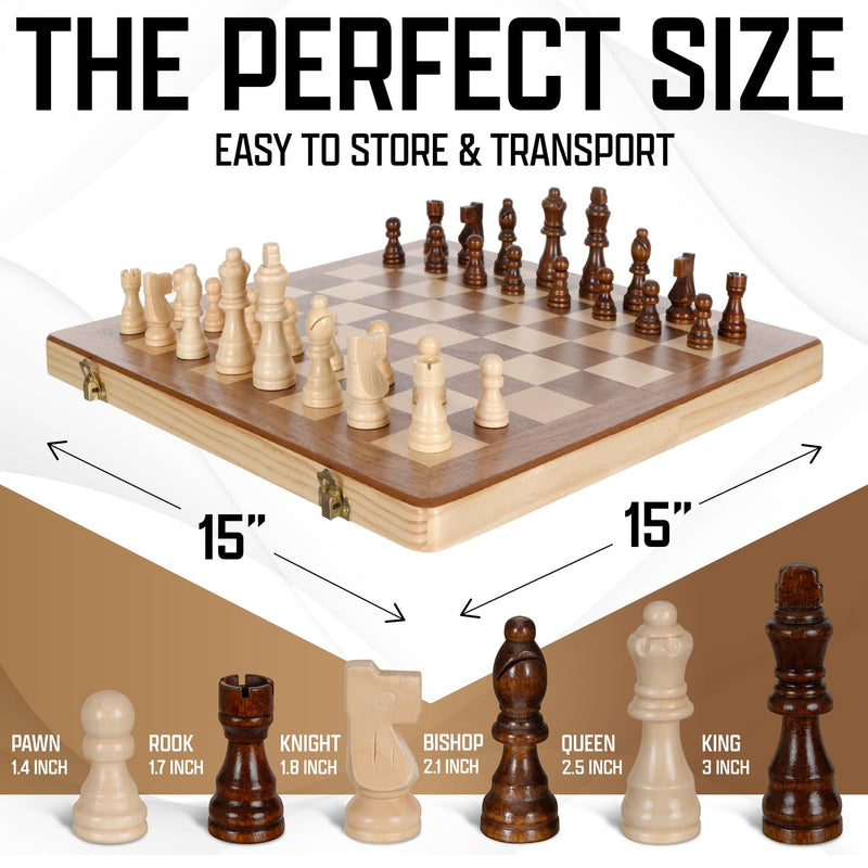 Chess Armory Chess Sets - 15 In Magnetic Wooden Chess Set Board Game for Adults and Kids with Extra Queen Pieces