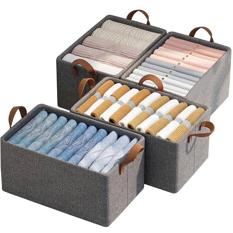 KSP HOME Collapsible Fabric Storage Cubes Organizer with Handles Foldable Storage Baskets for Organizing Toys, Books, Shelves, Closet, Large Storage Box with Handles (Grey-Pack of 4)