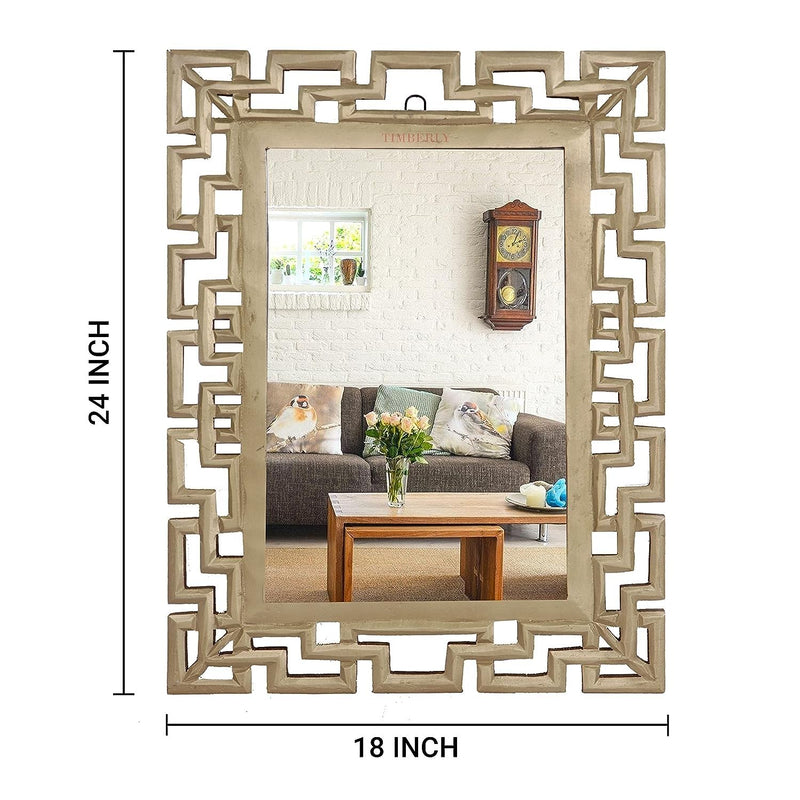 VAS Collection Home Wall Mirror, Wall Hanging Mirror Wooden Frame,Rectangular Wood Carving Mirror Frame for Living Room and Bedroom