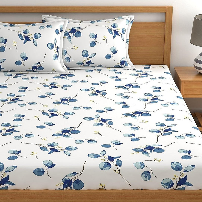 Home Ecstasy 100% Cotton King Bedsheet for King Bed, 140 TC, 1 Bed Sheet (Size 108 x 108 inches) with 2 Pillow Covers, Blue