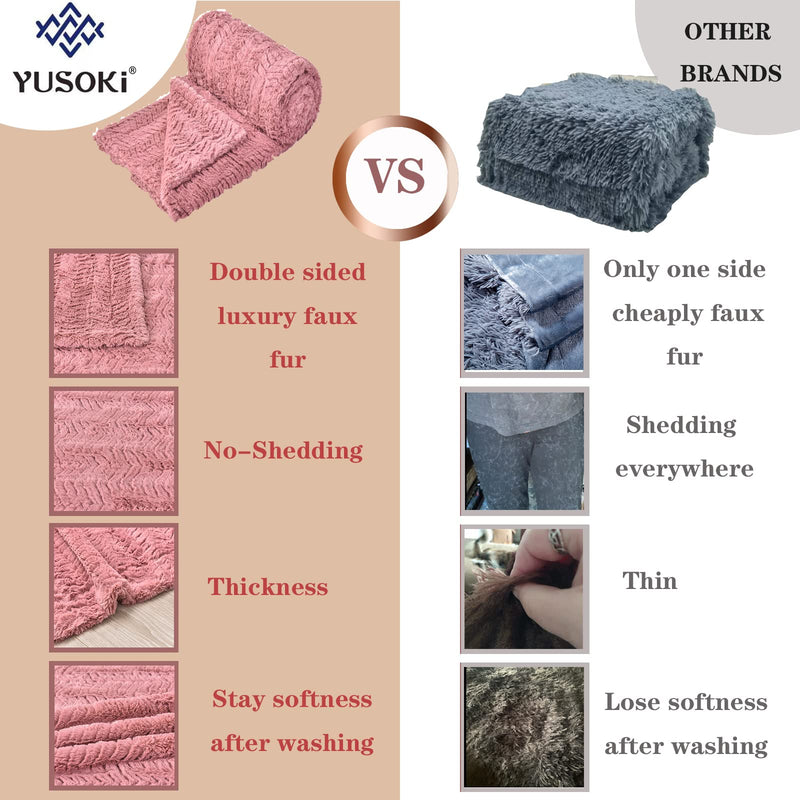 YUSOKI Luxury Double Sided Faux Fur Throw Blanket(Without Pillows),Soft Fuzzy Fluffy Cozy Blanket Plush Furry Comfy Warm Blanket for Couch Bed Chair Sofa Bedroom Women Teen Girls Gift(Pink,50" x 63")